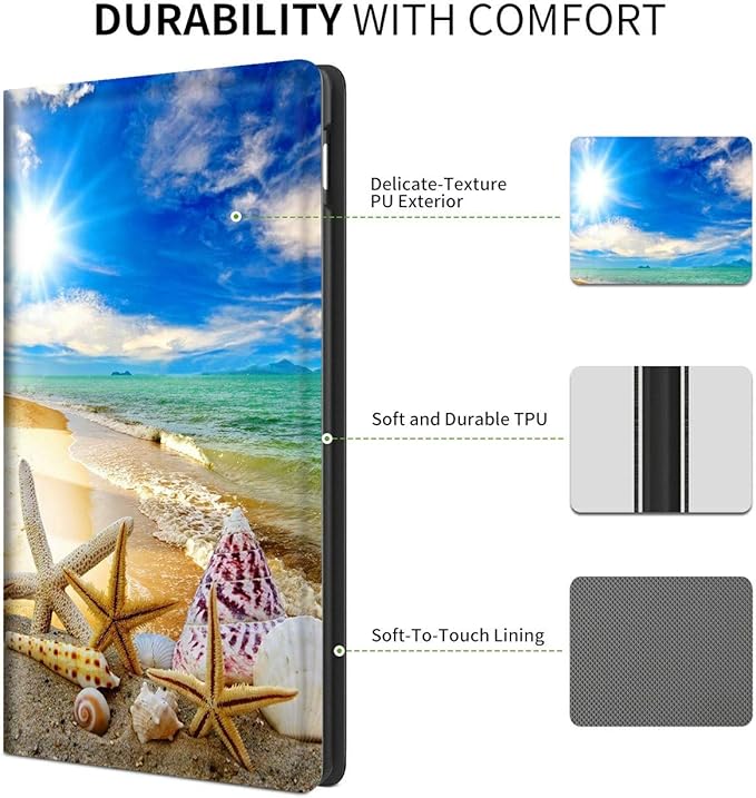 Case for All Amazon Kindle Fire 7 Tablet (9th/7th/5th Generation 2019/2017/2015 Version) Multi-Angle Anti Slide Folio Stand Smart Cover for Amazon Kindle Fire 7 inch - Beautiful Beach Seashells
