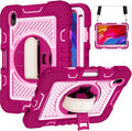 Shockproof Case for iPad mini 2024 (A17 Pro) iPad mini 6 2021 Cover with Shoulder Strap Techcircle Heavy Duty Rotating Kickstand Hand Strap Rugged Protective Case w/Pencil Holder Rose+Pink