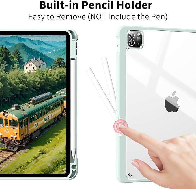 for iPad Pro 13 inch Case (M5/M4) 2025/2024 Slim Protective Cover with Apple Pencil Holder Soft TPU Back Cover for ipad pro 13 inch Trifold Stand Auto Wake/Sleep (Light Green)