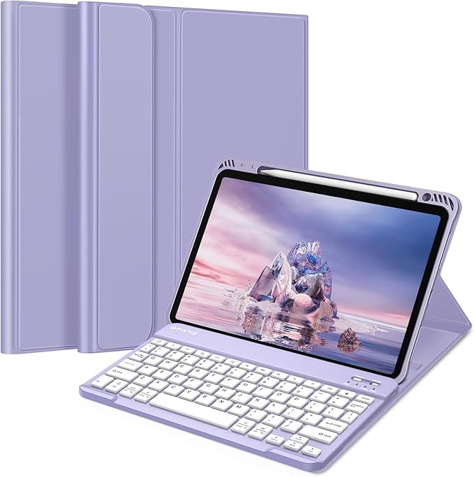 Fintie Keyboard Case for iPad Air 11-inch M4/M3/M2 (2026/2025/2024) iPad Air 5th/4th Generation (2022/2020) 10.9 Inch - Soft TPU Cover w/Magnetically Detachable Bluetooth Keyboard Lilac Purple