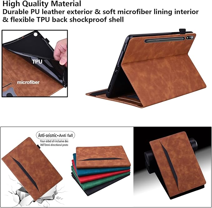12.4 Inch Case for Samsung Galaxy Tab S8 Plus/S8+ 2022/S7 FE 2021/Tab S7 Plus/S7+ 2020 (SM-X800/T730/T970) with S Pen Holder Pocket &amp [Auto Wake/Sleep] Folding Stand PU Leather Cover Brown