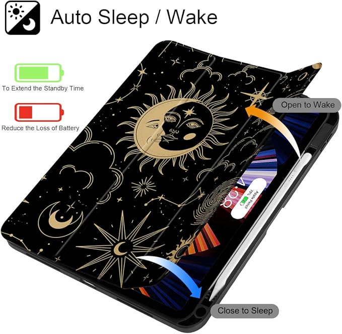 Tuiklol Compatible with iPad 10th Generation Case 2022 10.9 Inch Buit in Pencil Holder with Shockproof Cover Clear Transparent Back Shell Auto Wake/Sleep with Model A2757 A2777 A2696 Moon and Star