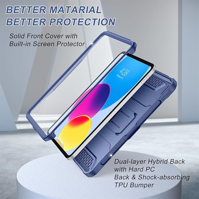 Soke Case for iPad (A16) 11th Generation 11-inch 2025 iPad 10th Generation 10.9-inch 2022 with Built-in Screen Protector and Kickstand Rugged Full Body Protective Cover - New Navy
