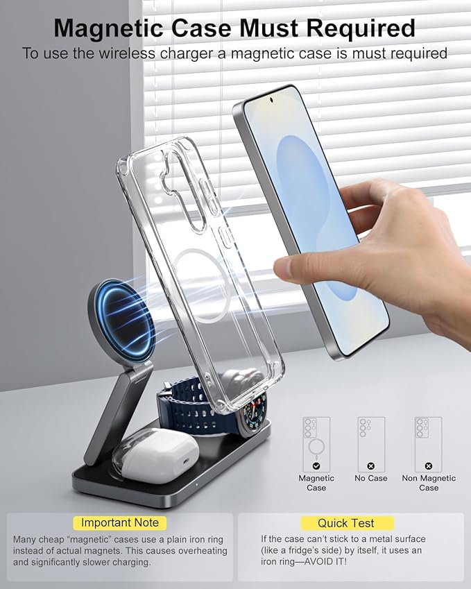 3-in-1 Charging Station for Samsung Magnetic Fast Wireless Charger Stand Compatible with MagSafe for Galaxy S26/S25/S24/S23/Z Fold/Flip Series Galaxy Watch Ultra/8/7/6/5 Galaxy Buds Pro/4/3/2