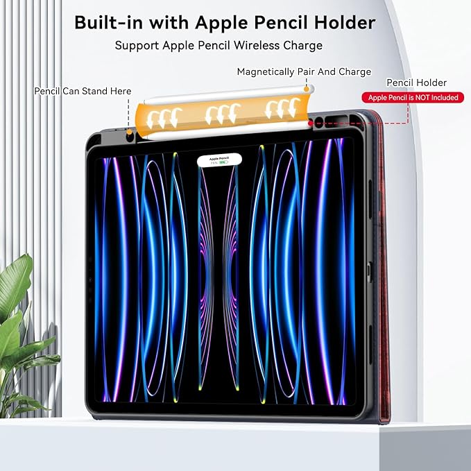 Case for New iPad Pro 12.9 inch 6th/5th/4th/3rd Generation 2022/2021/2020/2018 12.9'' ipad Pro Leather Folio Protective Cover 6/5/4/3 Gen with Pencil Holder Auto Wake/Sleep Flag