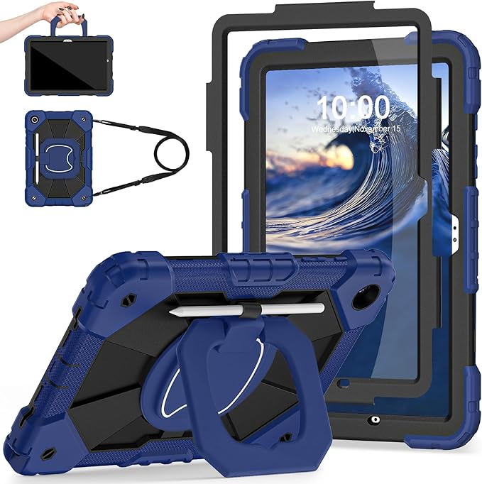 Case for Samsung Galaxy Tab A11+/A9+ Samsung A11 Plus/A9 Plus 11 Inch with Screen Protector/Rotating Stand/Pen HolderShockproof Cover for Galaxy Tab A11/A9 Plus CaseNavy Black