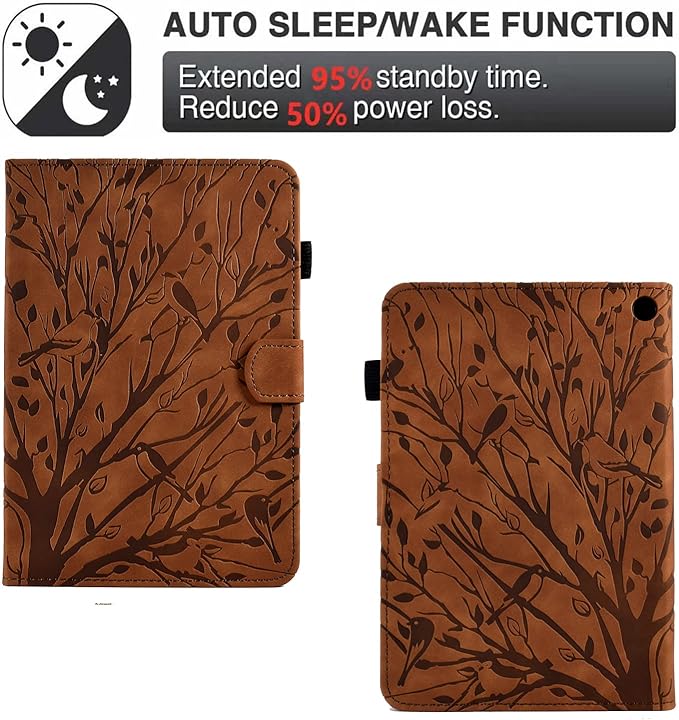 for Amazon Kindle Fire HD 8 &amp Fire HD 8 Plus Case (12th/10th Generation 2024/2022/2020) 8 UUcovers Embossed Magneic Smart Cover with Stand/Pencil Holder [Auto Sleep/Wake] Brown Lucky Tree
