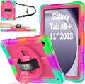AVAWO Case for Samsung Galaxy Tab A9+ Plus 11 inch 2023 with 360° Swivel Handle Strap Cover with Lanyard Colorful Rose