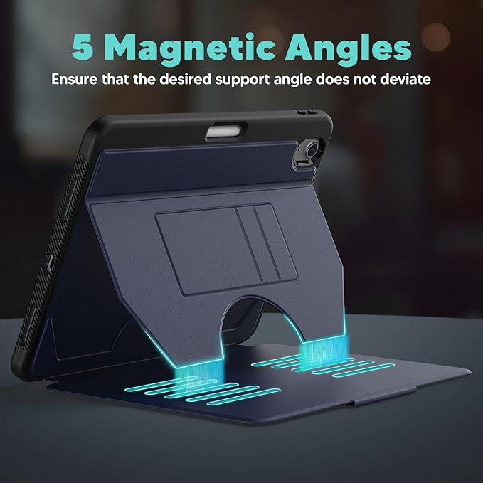 SEYMAC for iPad Air 11 inch Case M4/ M3/ M2 (2026/2025/ 2024) Full Protective Auto Sleep/Wake Strong Magnetic Cover with 5 Standing Angles and Pencil Holder Navy Blue