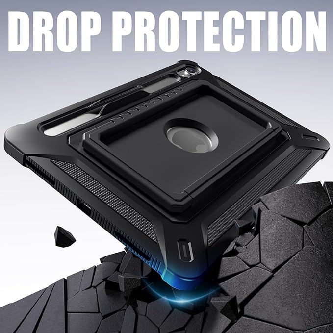 Akkerds for iPad A16 case 11th Generation 11 Inch 2025 - for iPad 10th Generation case 10.9 Inch 2022 with Pencil Holder - Screen Protector and Kickstand - Heavy Duty Rugged Protective Cover - Black