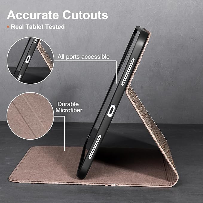 Gexmil Leather Case for iPad Air 11 Inch M4/M3/M2 (2026/2025/2024)iPad Air 10.9 Inch 5th/4th Generation 2022/2020 Top Grain Leather Cover Auto Sleep/Wake Adjustable StandKhaki