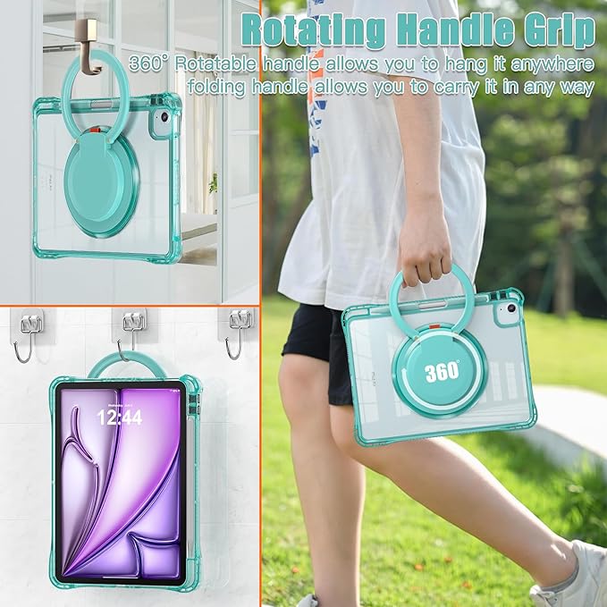 MEEgoodo Case for iPad Air 11 inch (M4) 2026/(M3) 2025/(M2) 2024&ampiPad Air 5th/4th Generation 10.9 inch 2022 2020Soft TPU Frame Tablet Cover with Rotating Stand/Clear Acrylic/Pencil HolderLight G