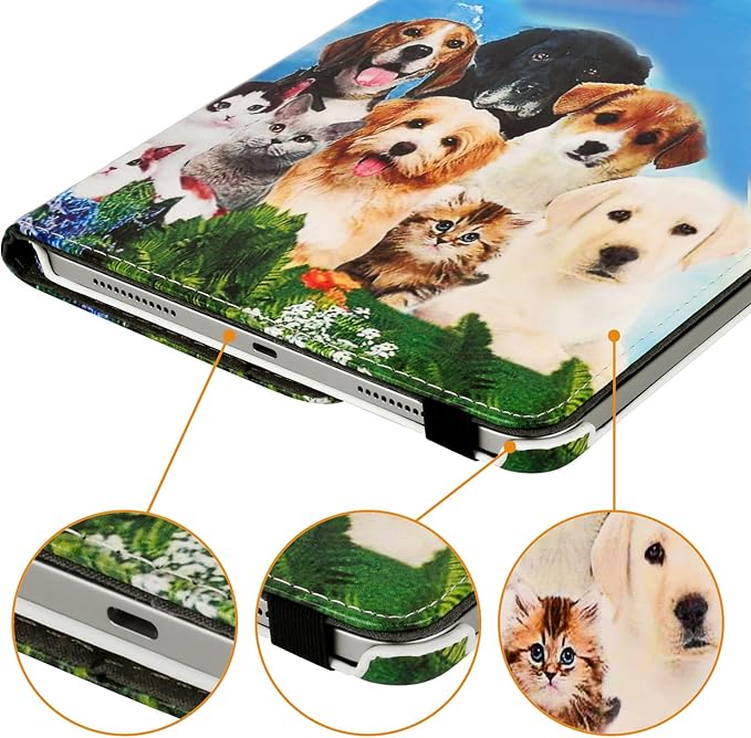 Case for ipad pro 12.9 inch 2nd &amp 1st Generation Old Model 2017/2015 MP6G2LL/A MQDA2LL/A MPLL2LL/A ML0F2LL/A ML3K2LL/A ML0N2LL/A ML0R2LL/A with Rotating Stand Auto Sleep/Wake ((Dog and Cat))