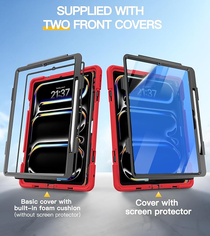BRAECN for iPad Pro 13 inch Case M5 2025 &amp M4 2024 Heavy Duty Shockproof Protective with Pencil Holder Screen Protector 360°Rotating Stand Handle &amp Shoulder Strap Full Body Cover Kids Friendly