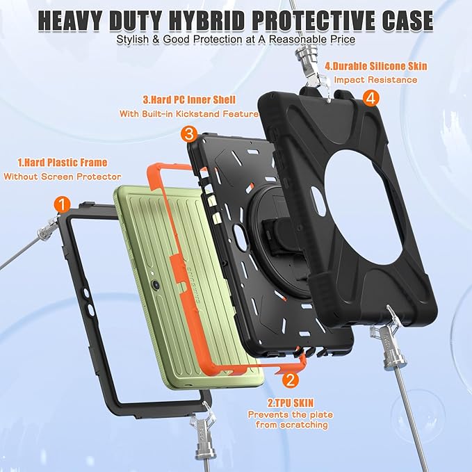 DreamerX for Samsung Galaxy Tab Active 5 Pro 2025/Active 4Pro 2022/Active Pro 2019 10.1 Case Heavy Duty Shockproof Silicone Drop Protection Cover with Handle 360° Stand Hand/Shoulder Strap Black