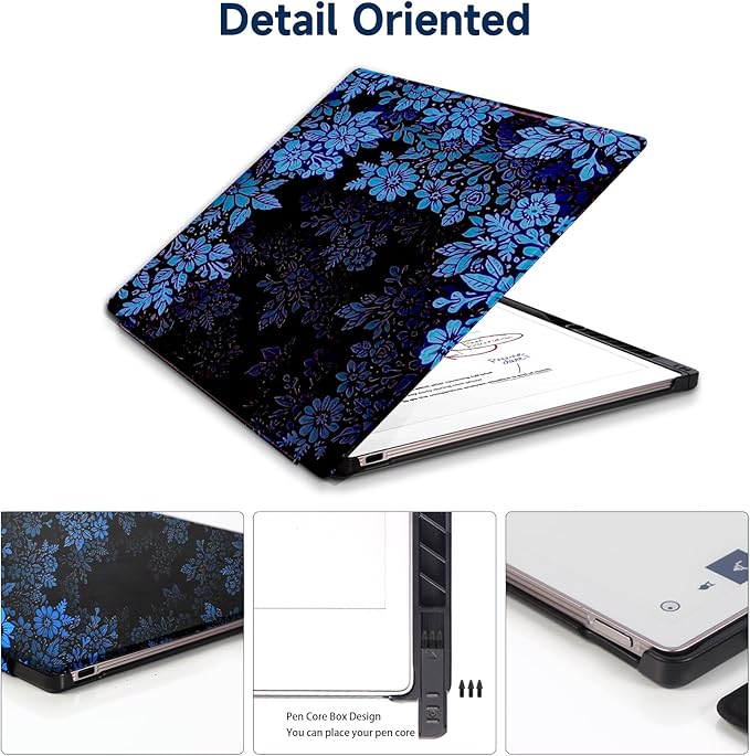 Case for Remarkable Paper Pro Tablet 11.8 (2024 Released) Lightweight and Hard Back Shell Protective Book Folio CoverHave Auto Sleep/WakePen Holder and Pen Tips Box (Blue Flowers)