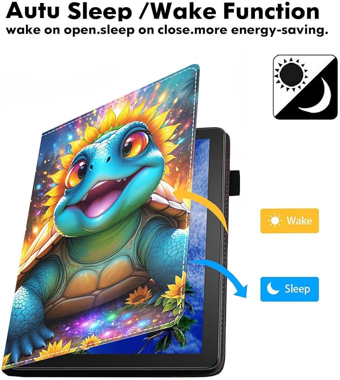 Case for Amazon Fire HD 10/HD 10 Plus Tablet 10.1 (13th/11th Generation 2023/2021 Release) Slim PU Leather Cover with Card Slot &amp Auto Wake/Sleep Cute Baby Turtle