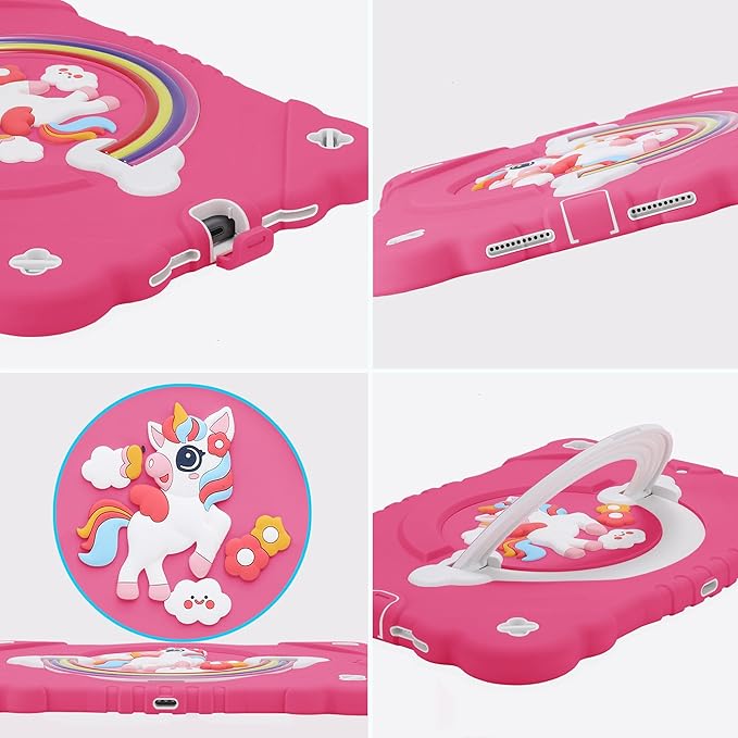 XZC Case for iPad 9th/8th/7th Generation 2021/2020/2019(10.2 inch) Unicorn Cute Cover Heavy Duty Shockproof Protective Case with Built-in Stand Strap for Kids Girls Women (Rose)