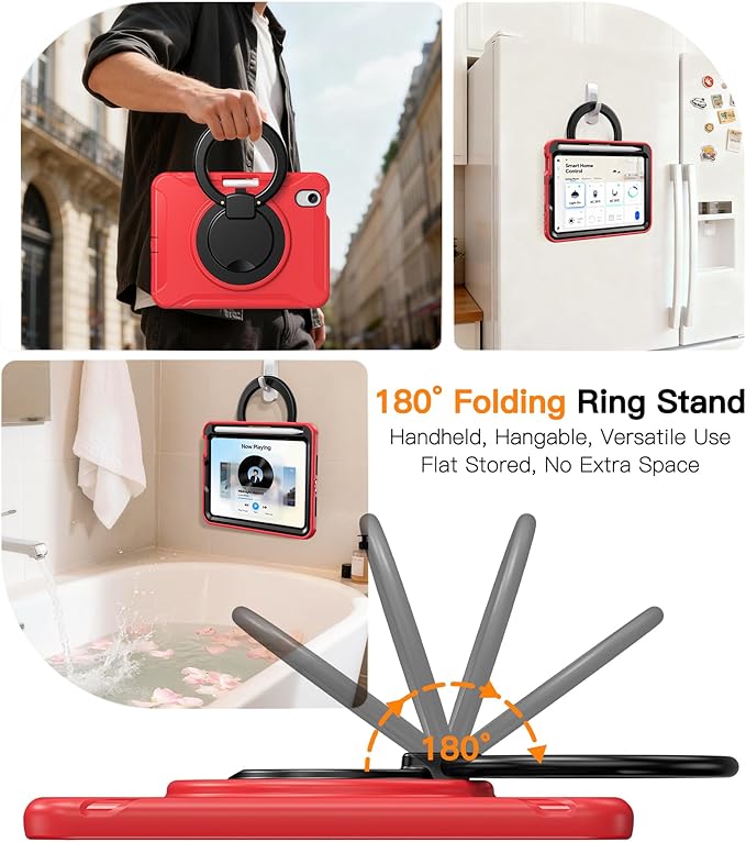 BATYUE Shockproof Case for iPad mini 7 (A17 Pro)/ Mini 6 8.3 inch (2024/2021) - 360° Multi-Angle Stand (Portrait &amp Landscape) &amp Grip Built-in Pencil Holder Red