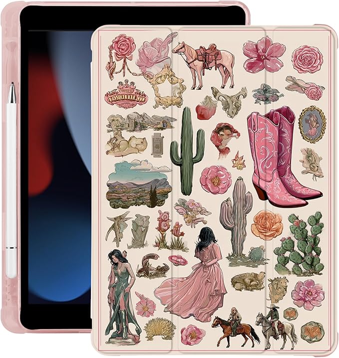 Cute Western Cowgirl for iPad (A16) 11th Generation Case 11 Inch 2025 for iPad 10th Gen Case 10.9 Inch 2022 with Pencil Holder Auto Sleep/Wake Pink Leather Soft TPU Back Cover