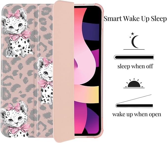 Girly Cute Cheetah Cub Bow for iPad Air 11 Inch Case M3 2025 7th /M2 2024 6th Gen[Pencil Holder+Auto Sleep/Wake]Slim Stand Soft Leather TPU Back Smart CoverPink