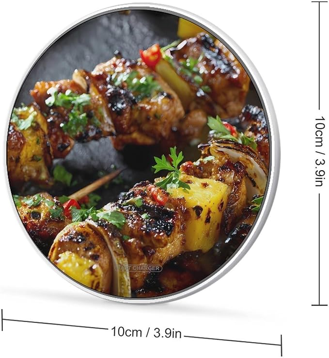 Grilled Pineapple Pork Kebabs Fast Portable Charger 10W Funny Graphic Phone Charging Pad with USB Cable