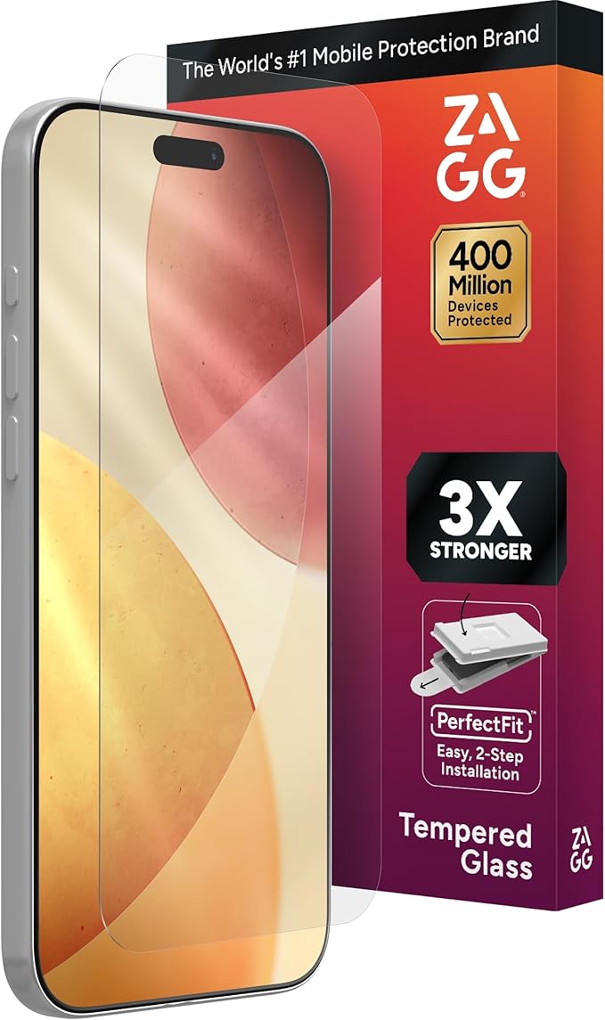 ZAGG Glass+ Screen Protector for iPhone 17 Pro Max - 3X Stronger Impact &amp Shatter Protection Scratch &amp Smudge-Resistant iPhone Tempered Glass InvisibleShield Easy PerfectFit Install