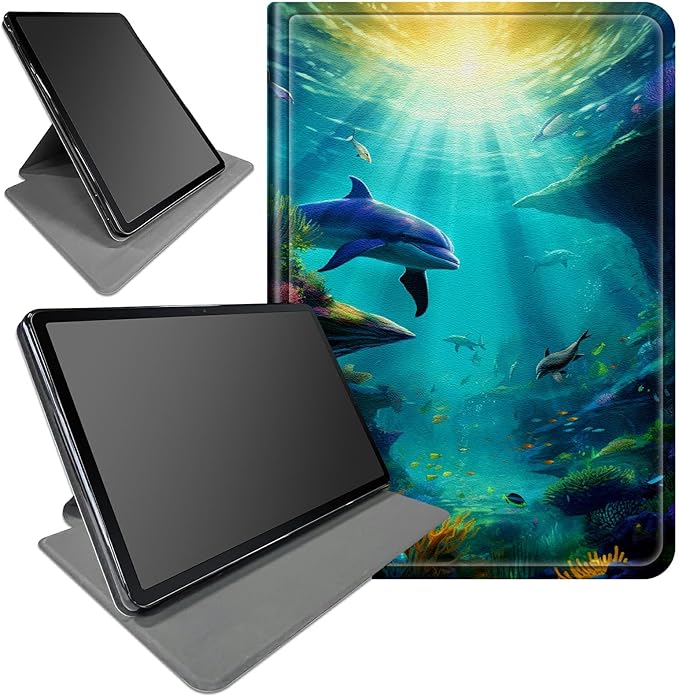 Case for Amazon Kindle Fire Max 11 Case (13th Generation 2023 Release) 11360 Degree Rotating Swivel Stand Protective Cover for Kindle Fire Max 11 2023Dolphins Fish and Turtle
