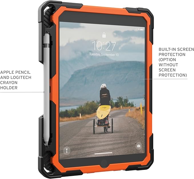 URBAN ARMOR GEAR UAG Designed for iPad 10.2 9th/8th Gen 2020-2021 Case w/Built-in Screen Protector Kickstand Hand Strap Rugged Transparent Clear Military Grade Protective Cover Plasma Orange/Black