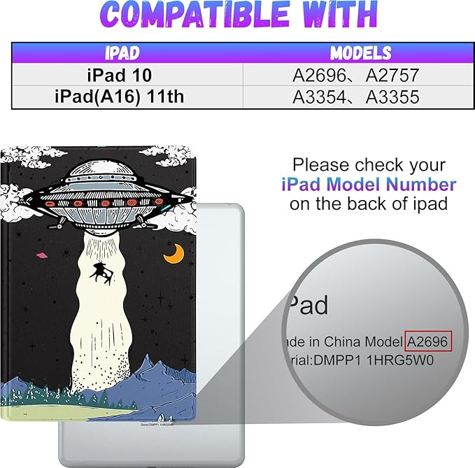 for iPad 10th Generation Case 10.9 Inch for iPad 11th(A16) 2025 Girls Cute Boys Kids Women Folio Cover with Pencil Holder UFO Cool Design Funny Fun Men Teens Tablet Cases for Apple 10/11