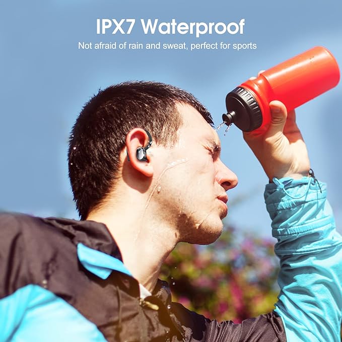 Wireless Earbuds 2023 New Ultralight Sport Bluetooth 5.3 Headphones In Ear with LED Display Built-in Mic Earphones IPX7 Waterproof Wireless Headphones with Earhooks for Gym Workout (Black)