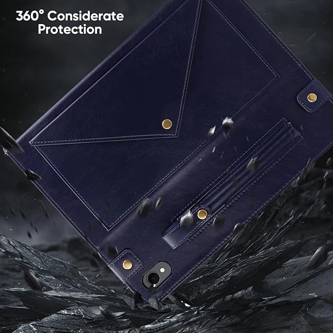 Tablet Carrying Shoulder Bag Case for Samsung Galaxy Tab S11 Inch 2025 SM-X730 X736B PU Leather Hand Strap Crossbody Shoulder Strap Cards Holder Pocket S Pen Holder Stand CaseBlue