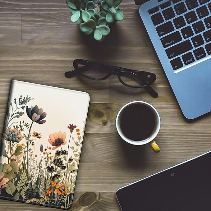 Case for Kindle Paperwhite 12th Generation &amp Kindle Colorsoft Signature Edition 2024 7 inch Lightweight Smart Case PU Leather Adjustable Stand Protective Cover with Auto Wake/Sleep - Floral Flower