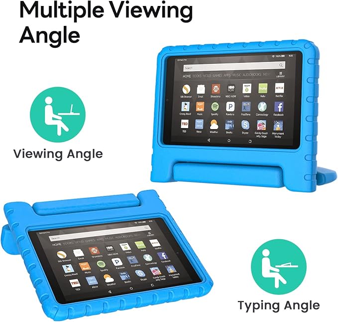 Kids Case for Kindle Fire HD 8 Tablet 8th/7th/6th Generation (2018/2017/2016 Release) Soft Flexible Lightweight Shockproof Durable with Handle Stand Blue