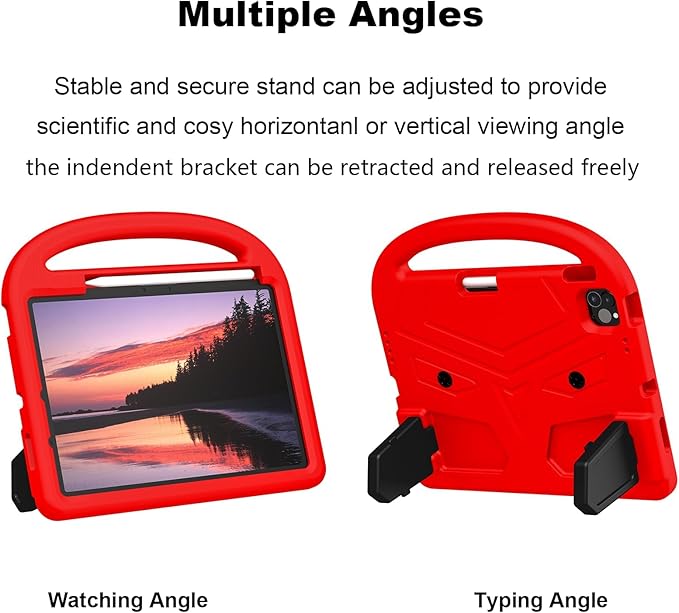Kids Case for Apple iPad Air 11 inch M3/M2 &amp iPad Pro 11 inch M5/M4 (2025/2024) with Pencil Holder/Handle/Kickstand Lightweight Soft EVA Foam Shockproof Stand Girls Boys Cover Red Bird