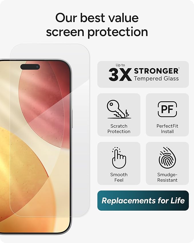ZAGG Glass+ Screen Protector for iPhone 17 Pro Max - 3X Stronger Impact &amp Shatter Protection Scratch &amp Smudge-Resistant iPhone Tempered Glass InvisibleShield Easy PerfectFit Install