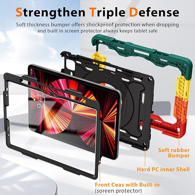 ROISKIN for iPad Air 11 inch M4/M3/M2 Case iPad Pro 11 inch 4th/3rd/2nd/1st GenerationiPad Air 5th/4th 10.9 inch CaseHeavy Duty Shockproof with 360 Stand Handle Shoulder Strap Pen Holder for Kids