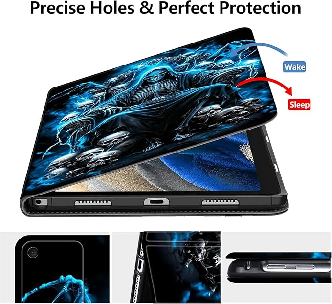 DIGTIALLL Case for Amazon Kindle Fire HD 10 Tablet 13th Generation 2023 Release 10.1 PU Leather Smart Protective Cover with Auto Sleep/WakeBlue Skull
