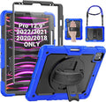 SEYMAC Case for iPad Pro 12.9 2022/2021/ 2020/2018 Heavy Duty Protection Shockproof Case with Screen Protector 360° Rotating Stand/Handle/Shoulder Strap Supports Pencil 2 Charging Blue