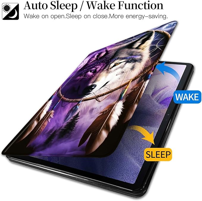 Case for Kindle Fire HD 8 Tablet (8th/7th/6th Generation 2018/2017/2016 Release) Dream Chasing Wolf Theme 360 Degree Rotating Stand Protective Cover with Auto Sleep/Wake for HD 8 Tablet