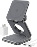 Foldable Magnetic Wireless Charger KU XIU X40 Aluminum Alloy 3 in 1 Charging Station for Apple Fast Magnetic Charger Stand for iPhone 17 16 15 14 13 12 Series 5W for iWatch AirPods 3/2/Pro Gray