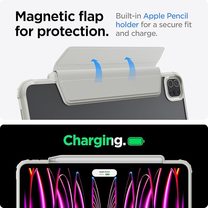Spigen for iPad Pro 11 inch Case M2 4th Generation (2022) / 3rd (2021) / 2nd (2020) / 1st (2018) with Detachable Magnetic Cover Air Skin Pro Clear Transparent Back and Pencil Holder Gray