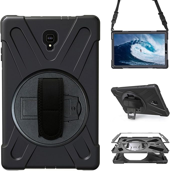 Case for Samsung Galaxy Tab S4 10.5 2018 (SM-T830/T835/T837)Portable Heavy Duty Dropproof Protective Cover Case with 360 Rotating StandHandle &amp Shoulder StrapStylus Pen (New Black)
