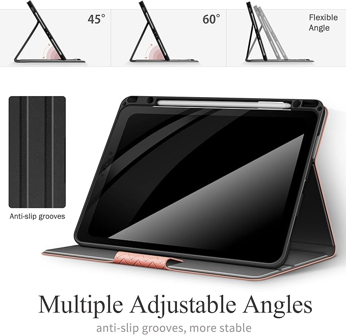 auaua Case for iPad Pro 12.9 6th/5th/4th/3rd Generation 2022/2021/2020/2018 Slim Durable Leather Stand Cover with Pencil Holder Auto Sleep/Wake (Pink)