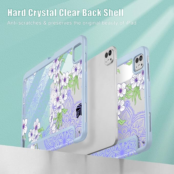 Mektron Case for M5/ M4 iPad Pro 11 inch 2025/2024 with Pencil Holder Compatible Models: A3357/A3358/A3359/A2836/A2837/A3006 Shockproof Cover Clear Shell Blossom Sakura-Blue