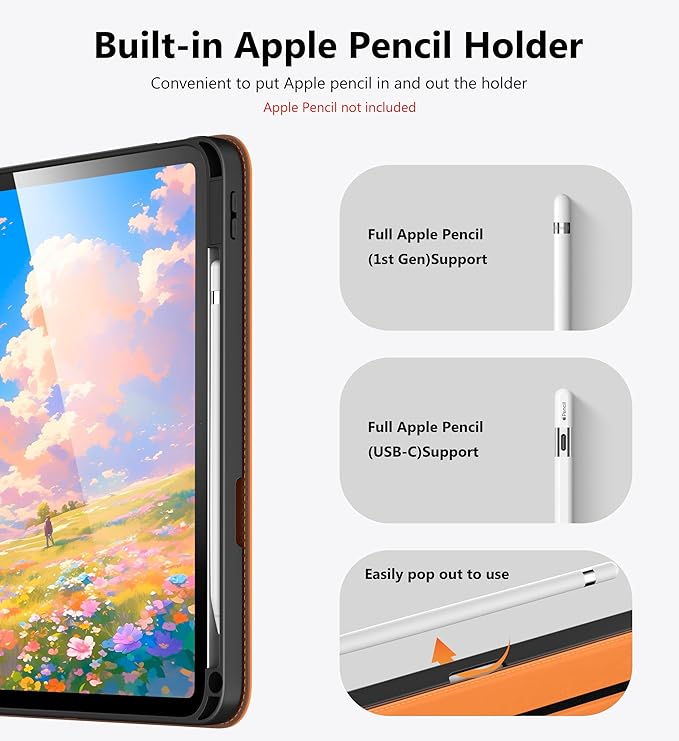 DTTO for iPad A16 Case iPad 11th / 10th Generation Case (2025/2022) 360 Degree Rotating Premium Leather Folio Stand Cover with Pencil Holder New Orange