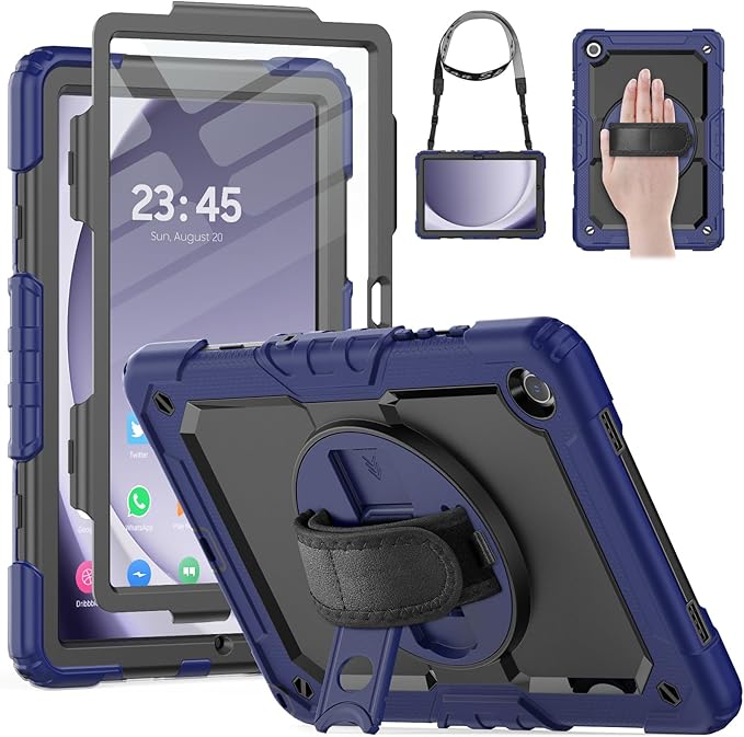 HXCASEAC Case for Samsung Galaxy Tab A9+ Plus 11 Inch Kids Protective with Screen Protector/Hand Strap/Pen Holder Sturdy Shockproof for Samsung A9 Plus Tablet Case SM-X210 SM-X216 SM-X218 - Navy
