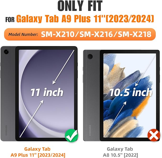 SEYMAC stock Case for Samsung Galaxy Tab A9+ Plus 11'' Full-Body Drop Protection Case with Screen Protector Pencil Holder [360° Rotating Hand Strap] &ampStand SkyBlue Camo
