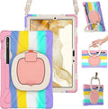 Galaxy Tab S8+/S7 FE/S7+ 12.4 Inch CaseHeavy Duty Rugged Silicone Case with S Pen Holder Handle Strip Stable Kickstand Shoulder Strap for Samsung Tab S7Plus/S8Plus/S7FE (Colourful Pink)