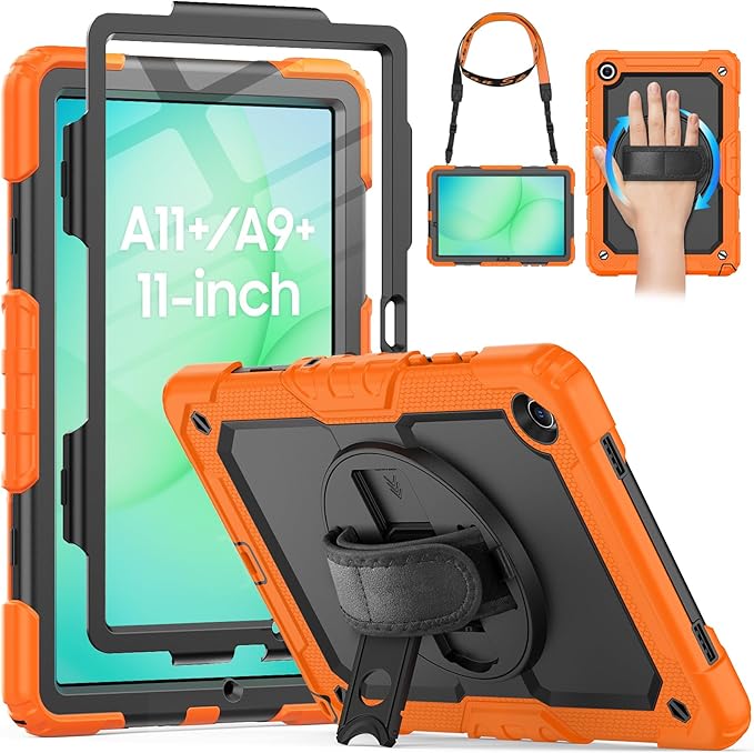 HXCASEAC Case for Samsung Galaxy Tab A11+ Plus 11 Inch Protective with Screen Protector/Hand Strap/Pen Holder Sturdy Shockproof for Samsung A11 Plus Tablet Case 5G SM-X230 SM-X236 SM-X238U - Orange